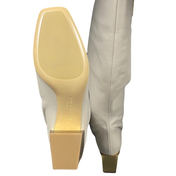 SALVATORE FERRAGAMO - Avivo Knee High Beige/Cream Leather Gancini Boot w/2” heel - Picture 6 of 9
